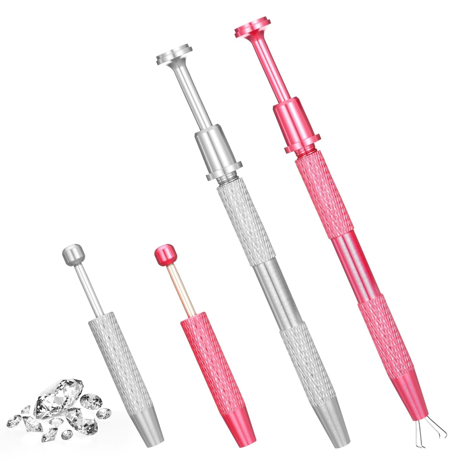 YBEATY 4 Pcs Jeweler's Pick Up Tool Stainless 2.4 × 0.31 × 0.31, Pink, Silver