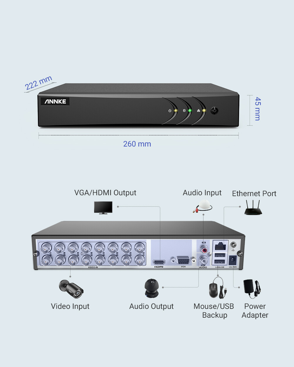 ANNKE 8CH 16CH H.265+ 5MP Lite DVR Recorder for CCTV Home Security Camera System