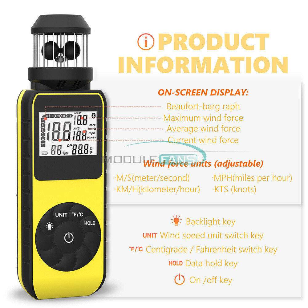 HP-881M Handheld mini Anemometer 360 degree Rotation backlight Dual temperature