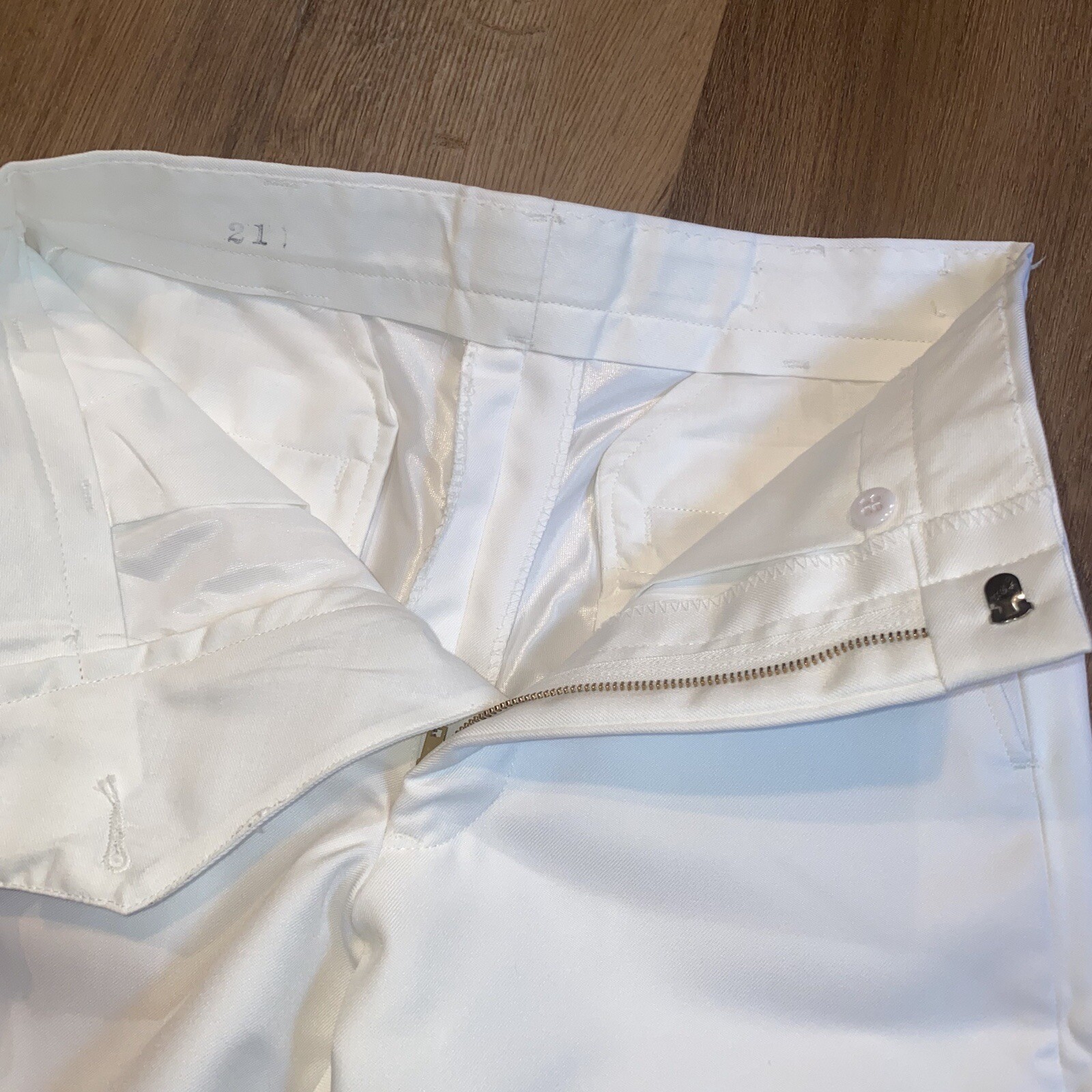 Mens Bell Bottom Pants Vintage Polyester White Flare Leg Mod New NOS 28 Unhemmed