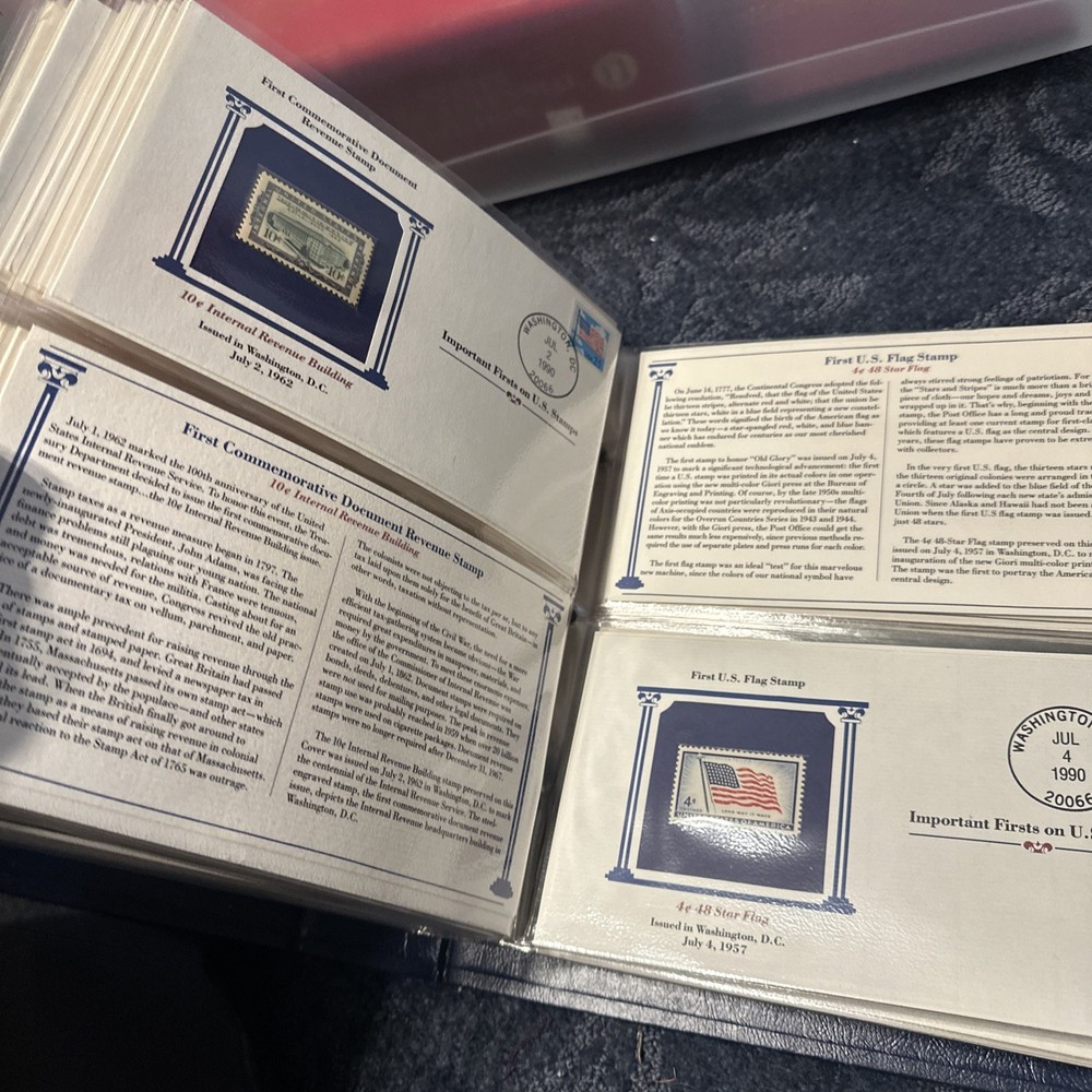 Stamp Album "IMPORTANT FIRSTS ON US STAMPS" by Postal Commem Society, 36 stamps