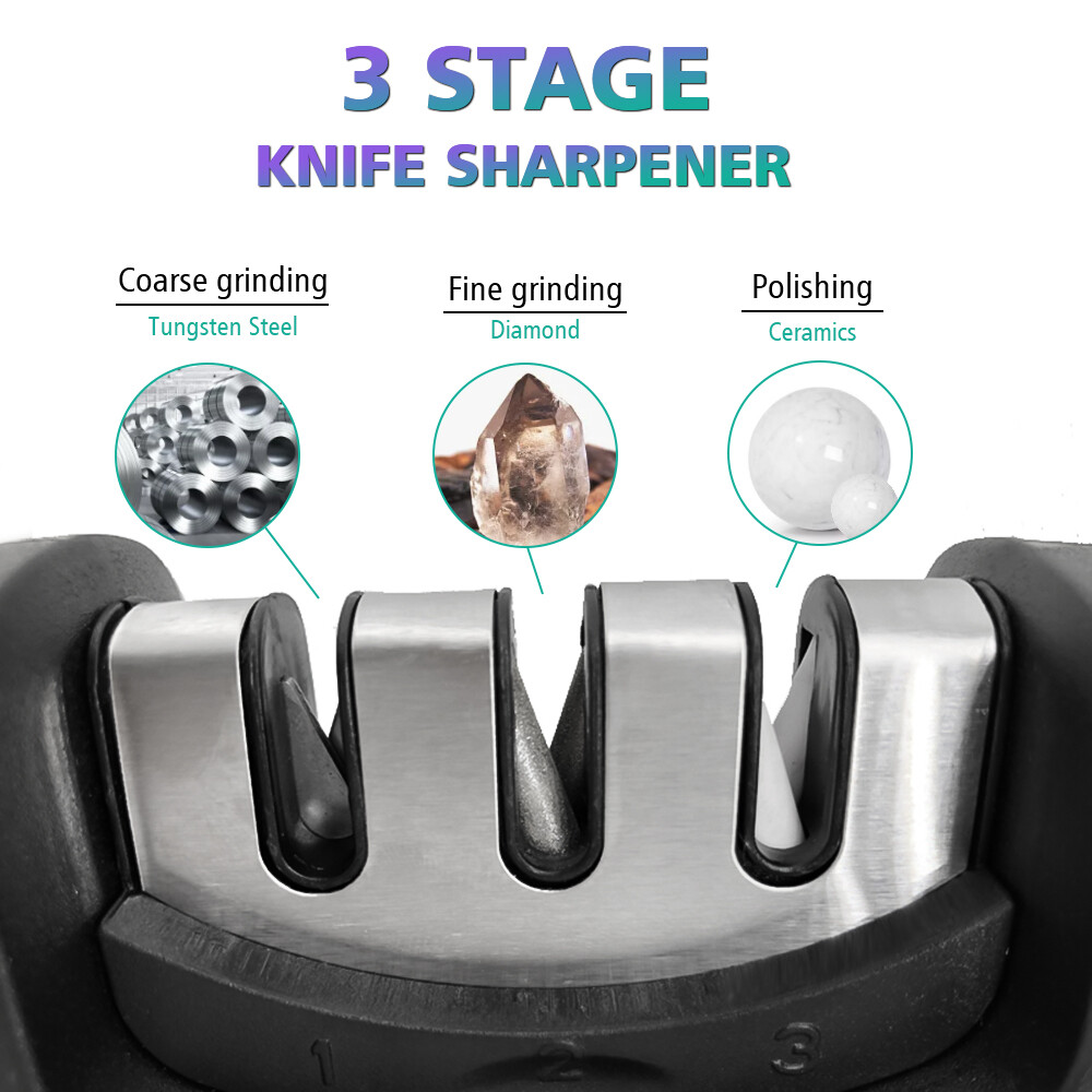 Knife Sharpener Professional Ceramic Tungsten Kitchen Sharpening System 3 Stage