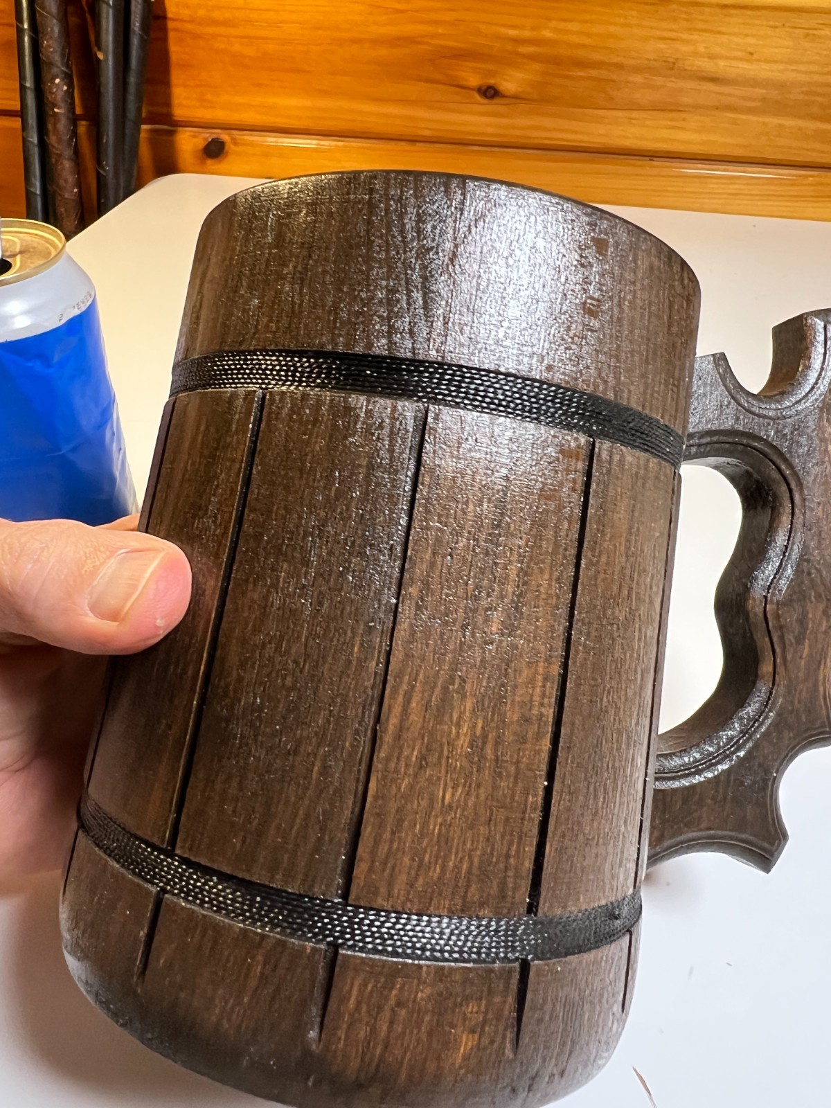 Medieval Wooden Wood Tankard Mug Cup Stein D&D Tavern LARP Stainless Steel DnD