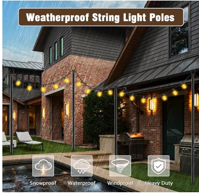 10Ft string Light Poles 4 Pack,Light Poles for Outside Lights