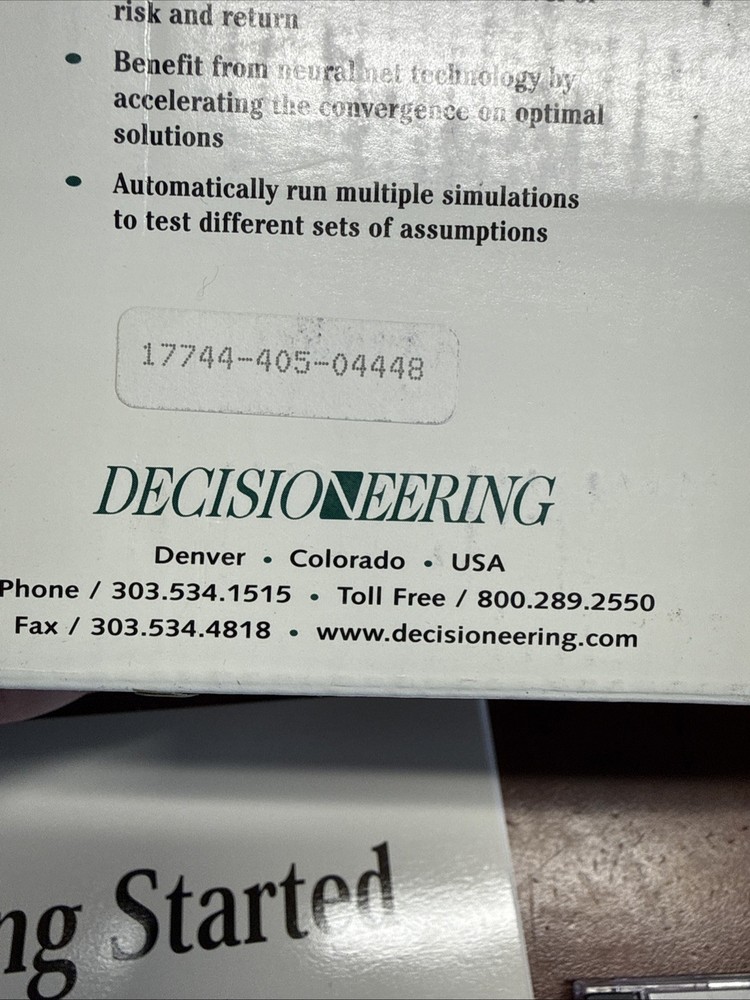 Decisioneering Crystal Ball Software Windows Version 4.0g Tutorials CD Books