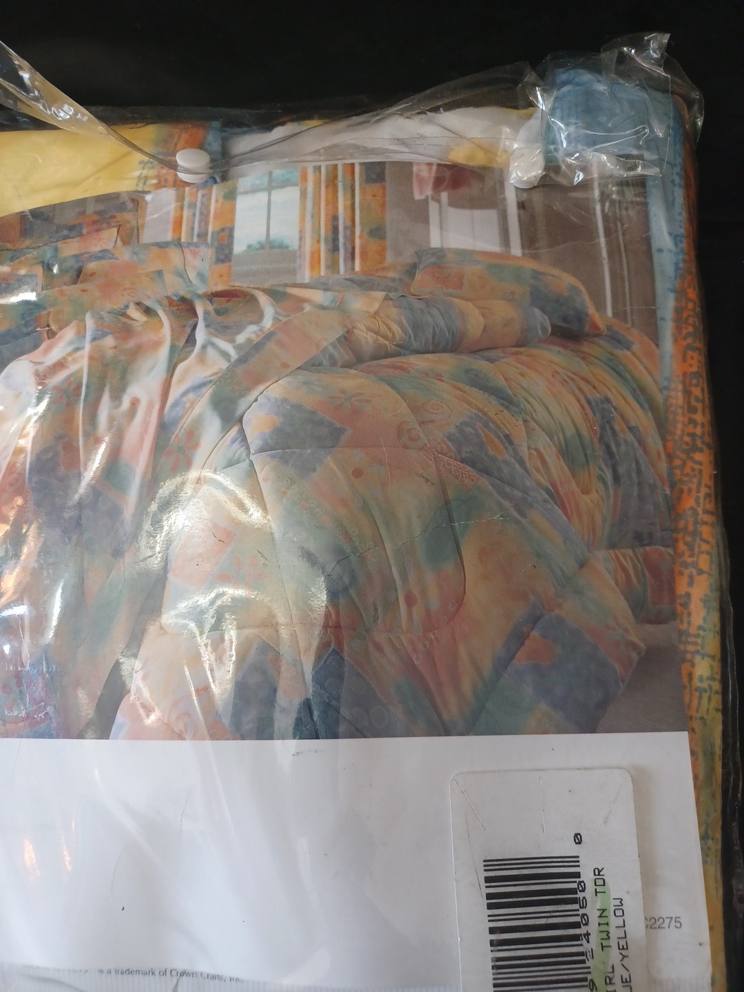 NOS Crown crafted abstract yellow blue orange green Twin Bedskirt