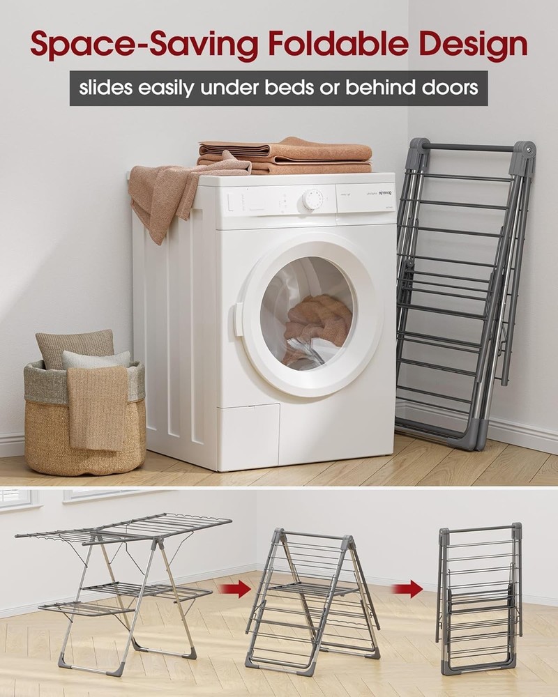 Clothes Drying Rack, Foldable 2-Level Laundry Drying Rack with Height