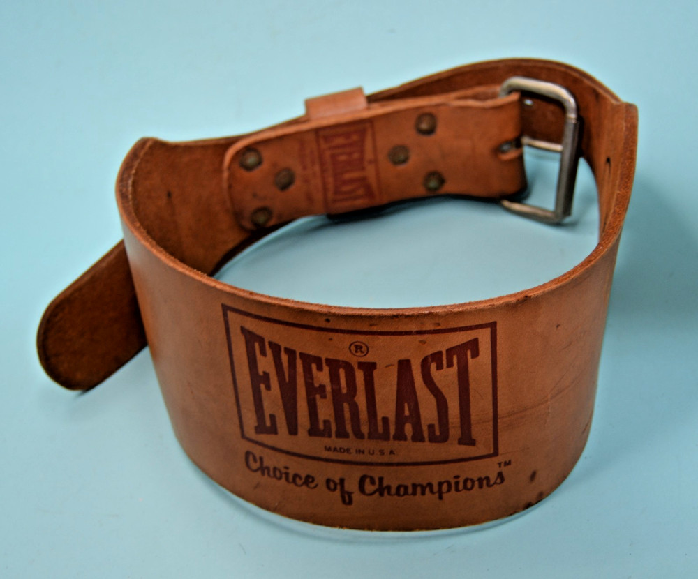 Everlast Tan Leather Powerlifting Belt 1011 medium NAME INSIDE