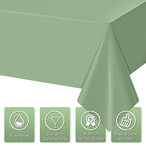 3Pack Plastic Tablecloths for Rectangle Tables, Light Green 3 Pack Sage Green