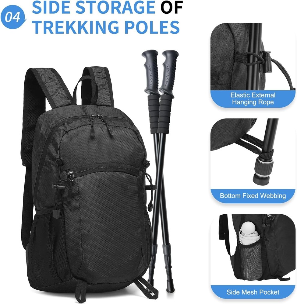 Hiking Daypack Packable, Camping Backpack Water Resistant Lightweight Polyester