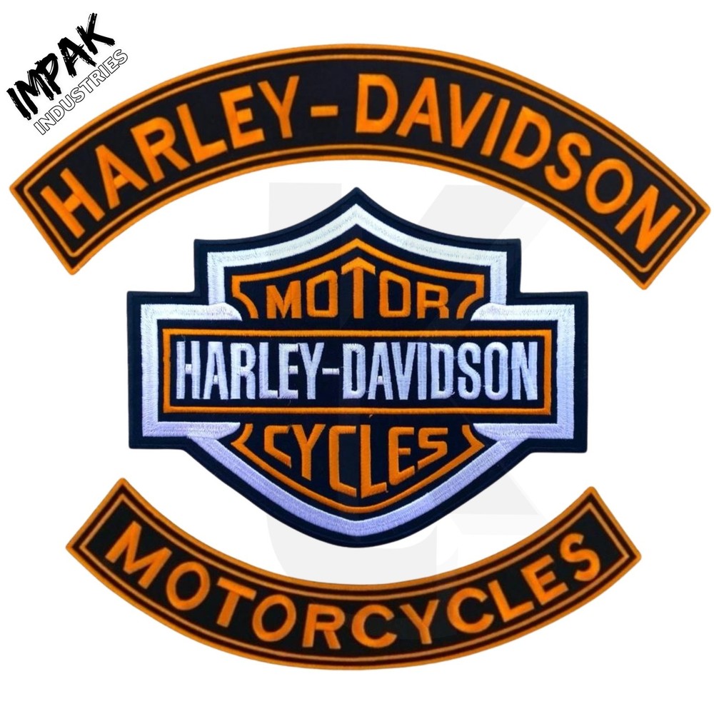 Jacket Back Embroidered Patch Harley Davidson Bar & Shield Rocket Set Iron-on