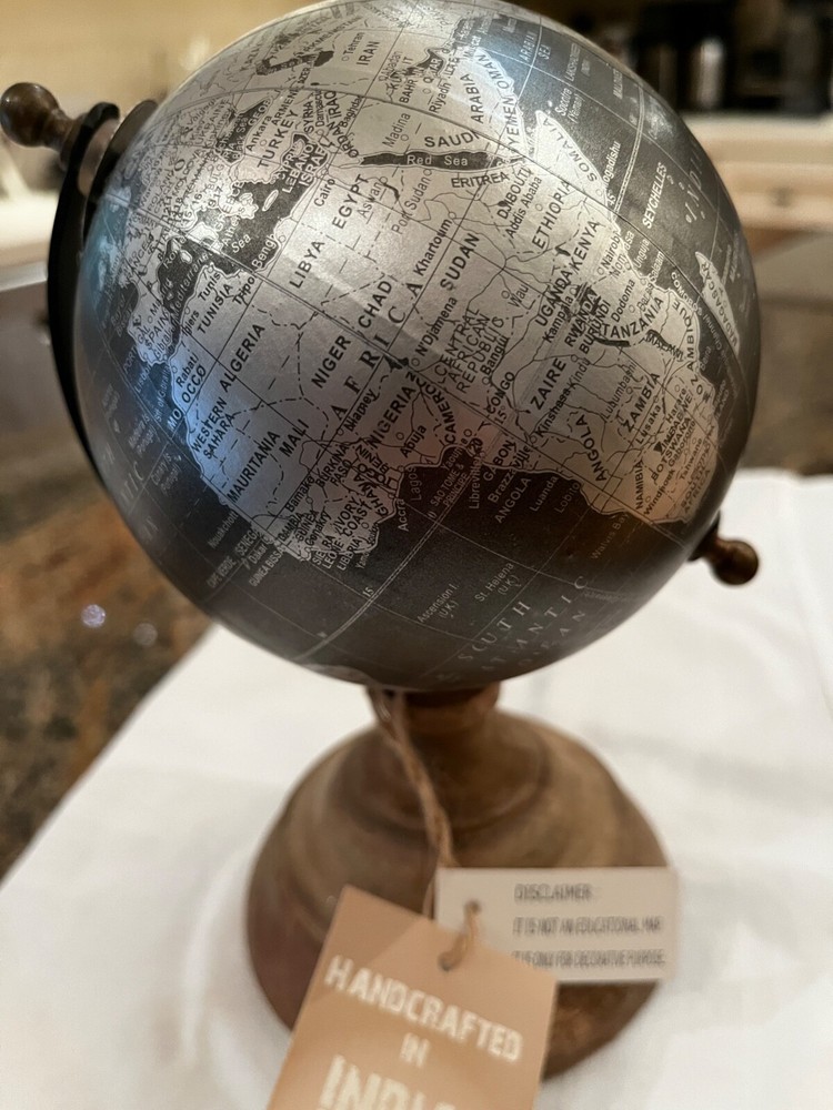 6" World Globe Black & Silver Decorative Desktop Small
