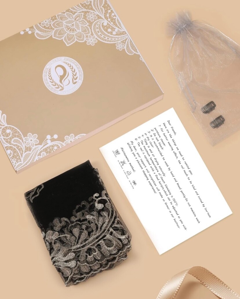 Head Veil Mantilla Catholic Church Veil Head Cover Black Gold Embroidered Black