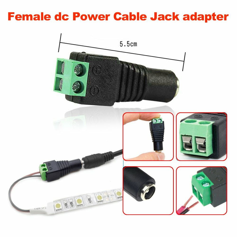 Wire Port Male + Female DC Power Jack Connector Plug 2.1 x 5.5mm Audio CCTV LED