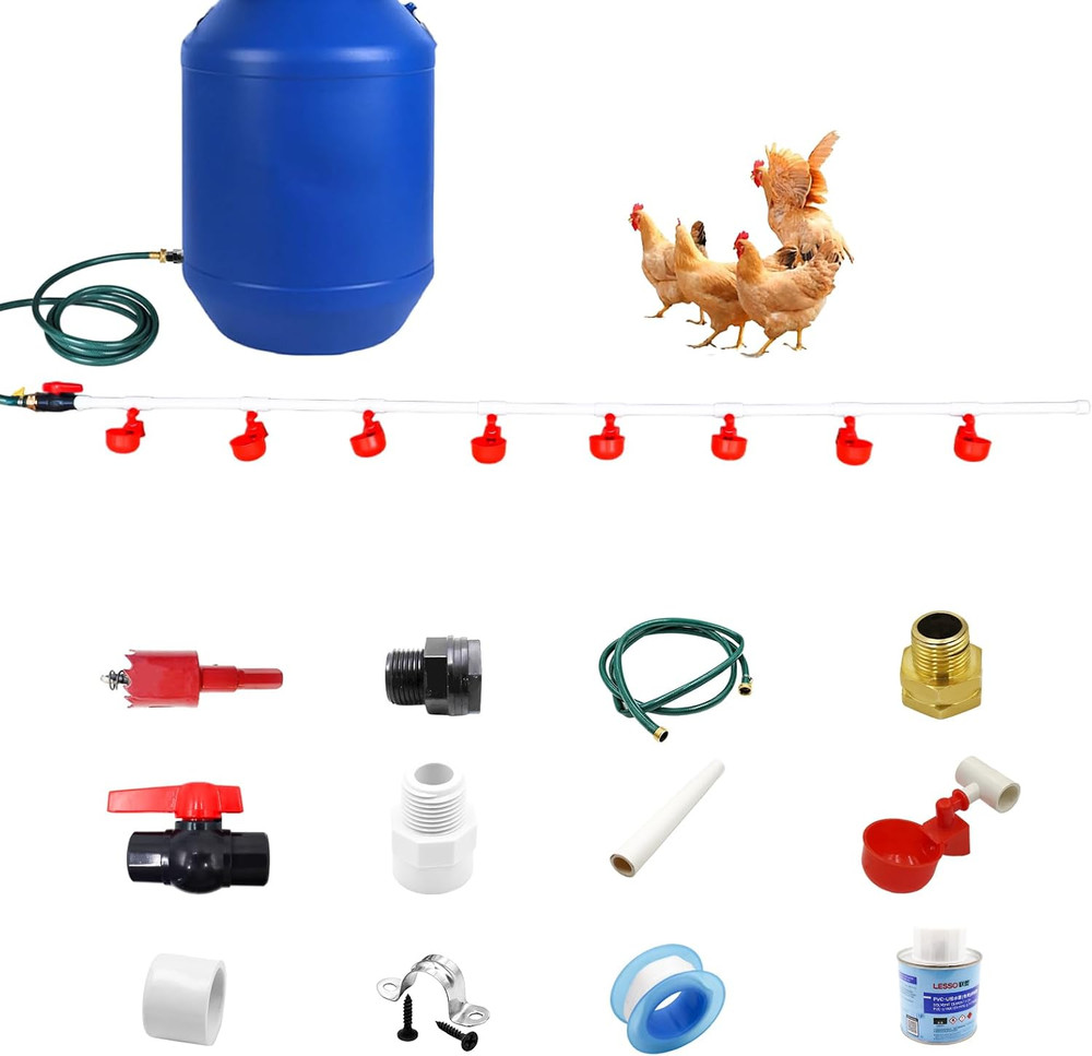 Chicken Coop Accessories – Complete Automatic PVC Pipe Watering System Kit with
