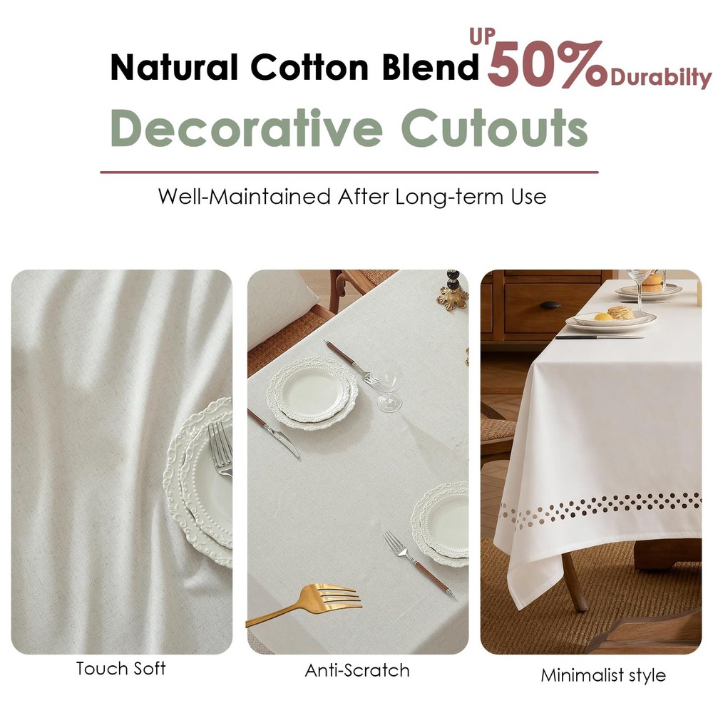 QDTTSRY Natural Cottton Blend Tablecloth, Rectangle Tablecloth with Decorative C