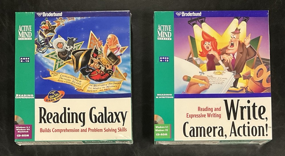 Broderbund READING GALAXY & WRITE, CAMERA, ACTION! CD-ROM Bundle. FACTORY SEALED
