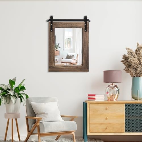 Rustic Rectangle Wood Frame Wall Mirror - Large Decorative Mirror for Bedroom, L