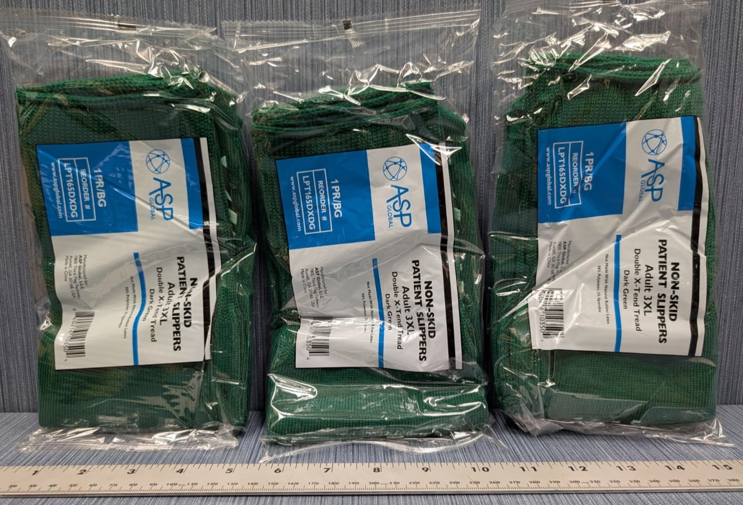 3 pair ASP LPT165DXDG 3XL Slippers Sock Dark Green Double Tread Socks Bariatric