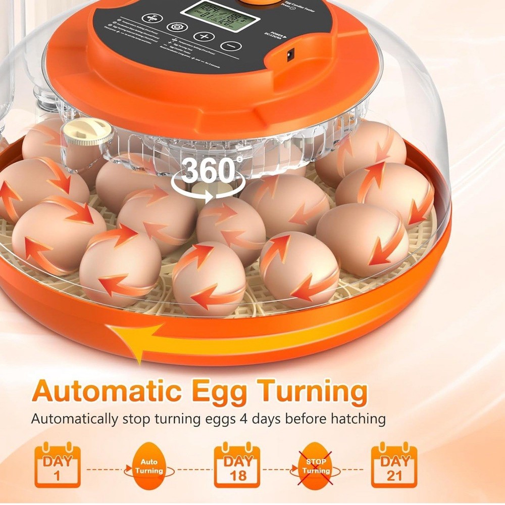 Incubator for Hatching 18 Eggs Chicken Duck Smart Temperature Humidity Control