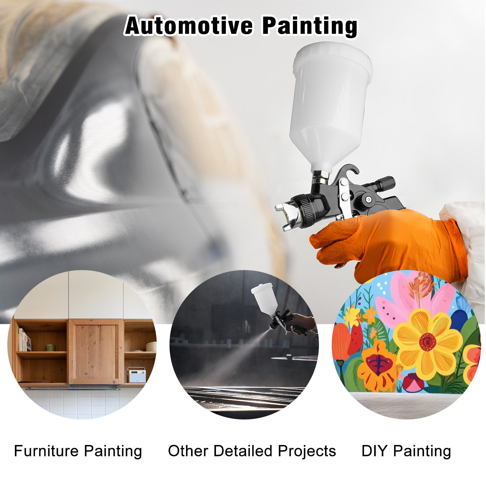 Hvlp Spray Gun W/1.4/1.7/2.0/2.5mm Gravity Feed Air Paint Gun for Car Painting