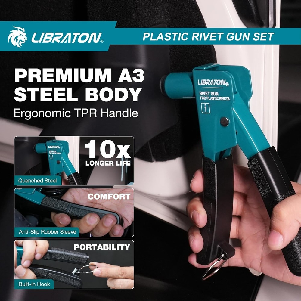 90 Degree Plastic Rivet Gun Kit with 40 Nylon Rivets Universal