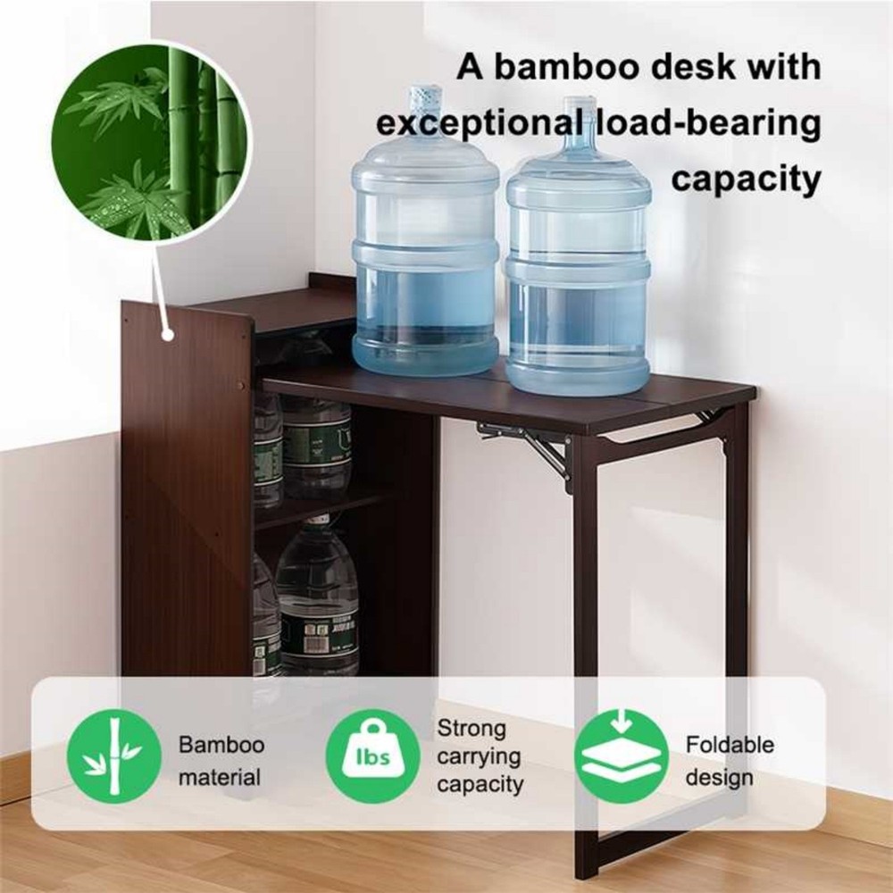 MultiFunctional Bamboo Folding Computer Desk w/ Hidden Storage for Small Space