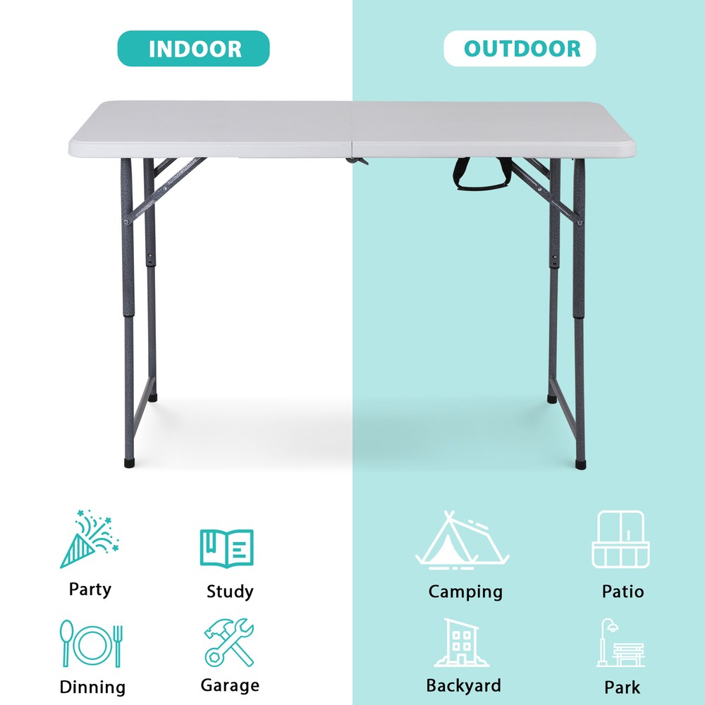 Folding Utility Table 4' Fold-in-Half Portable Plastic Picnic Party Dining Table