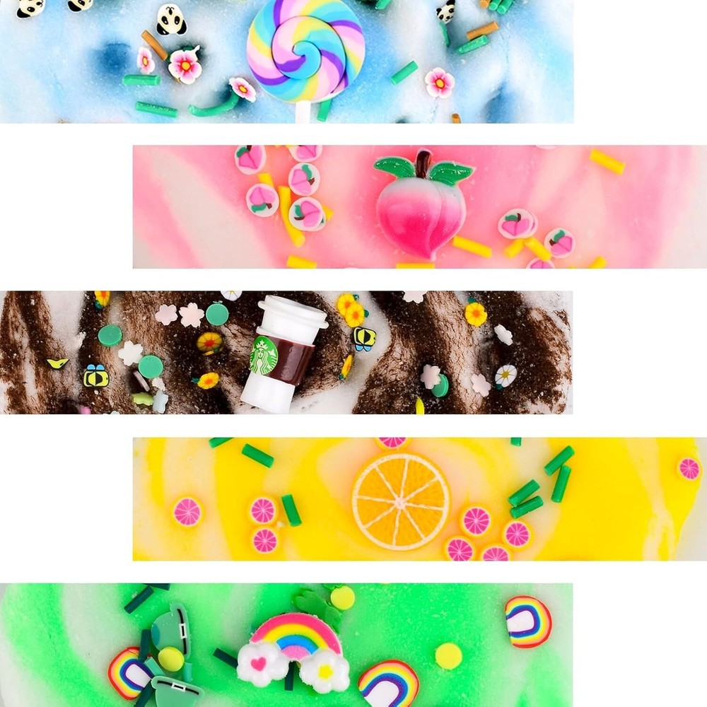 Cloud Slime Kit 5 Pack, with Rainbow Lemon Coffee Slime Charms, DIY