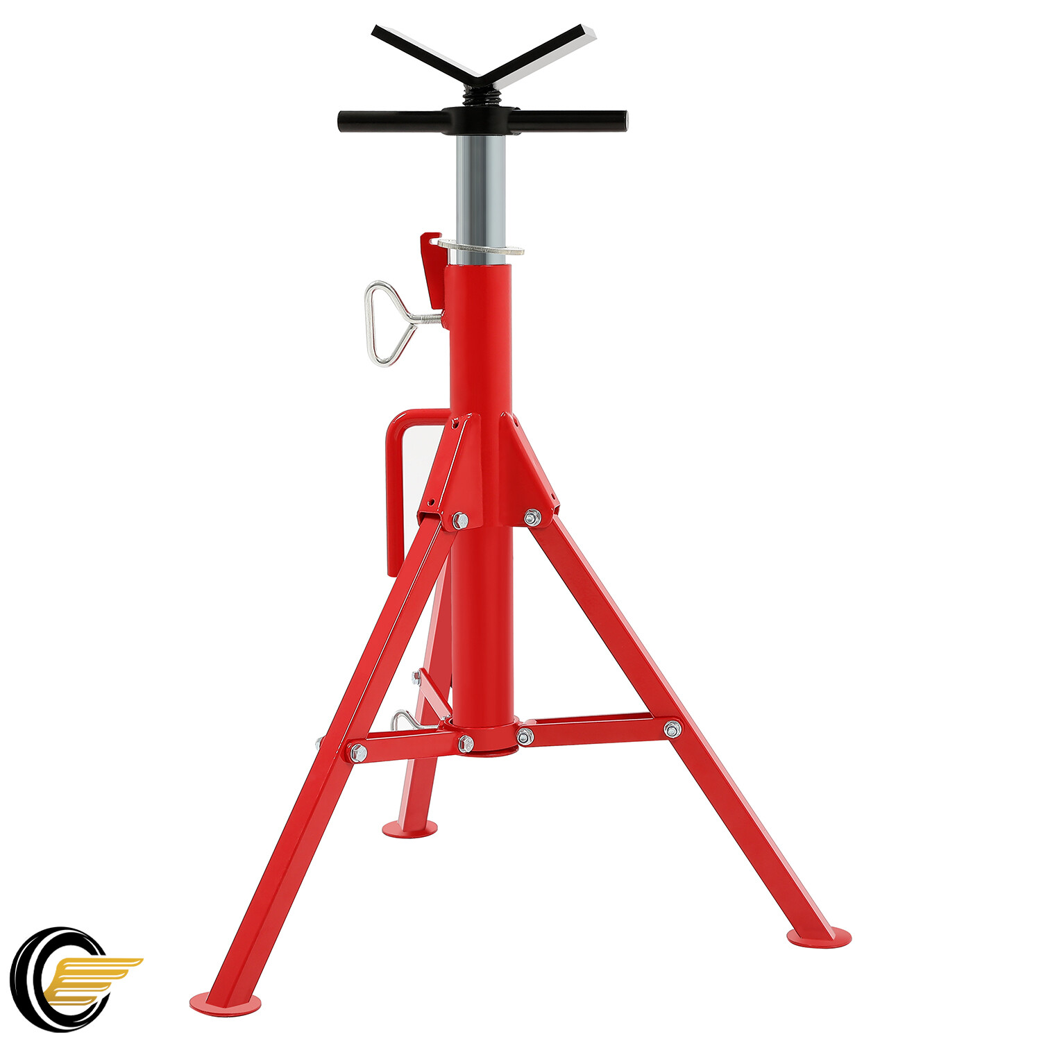 V-Head Pipe Stand Folding Tripod Jack 28"-52" Height 12" Pipe 2500LB Steel Red