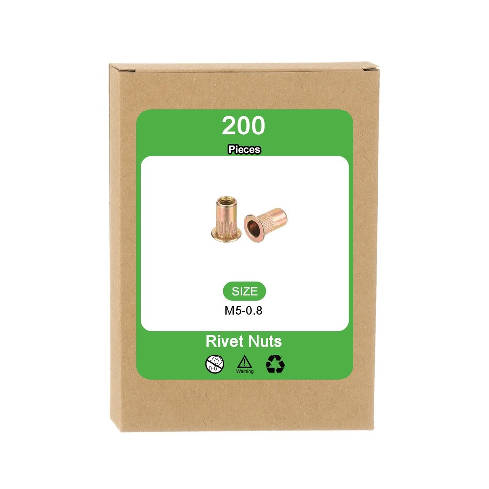200Pcs Rivet Nuts Flat Head, M5 Carbon Steel Thread