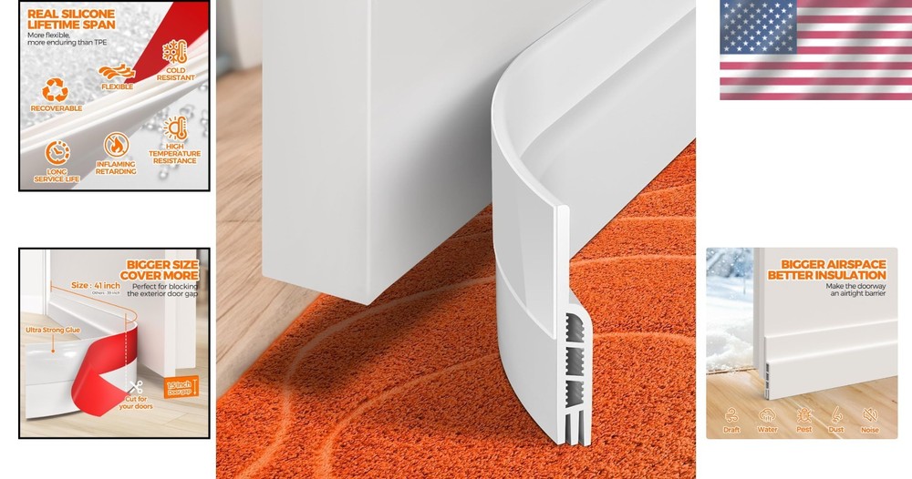 41-Inch White Door Draft Stopper - Strong Adhesive Noise Reduction Solution