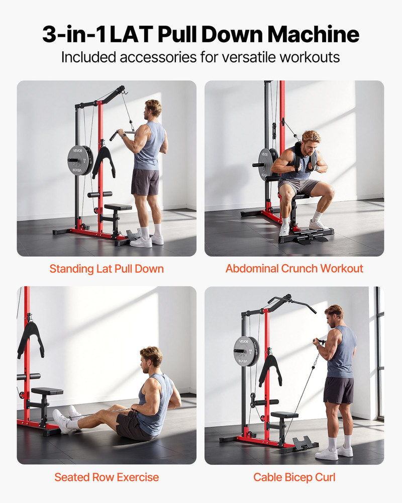 3-in-1 LAT Pulldown Machine Row Cable Machine Home Gym 400 lb Capacity