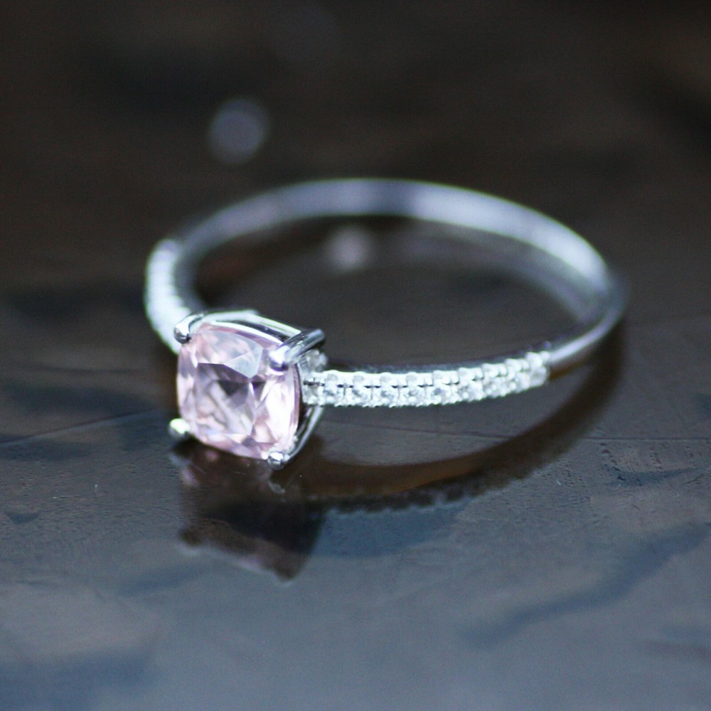 Lab Created Pink Morganite Ring Solid Sterling Silver 925 , May birthstone