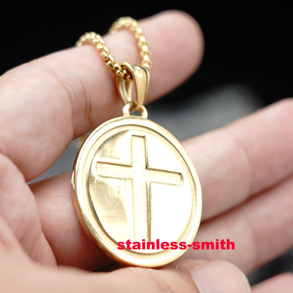 Gold Religious St Saint Christopher Catholic Medal Medallion Pendant Necklace