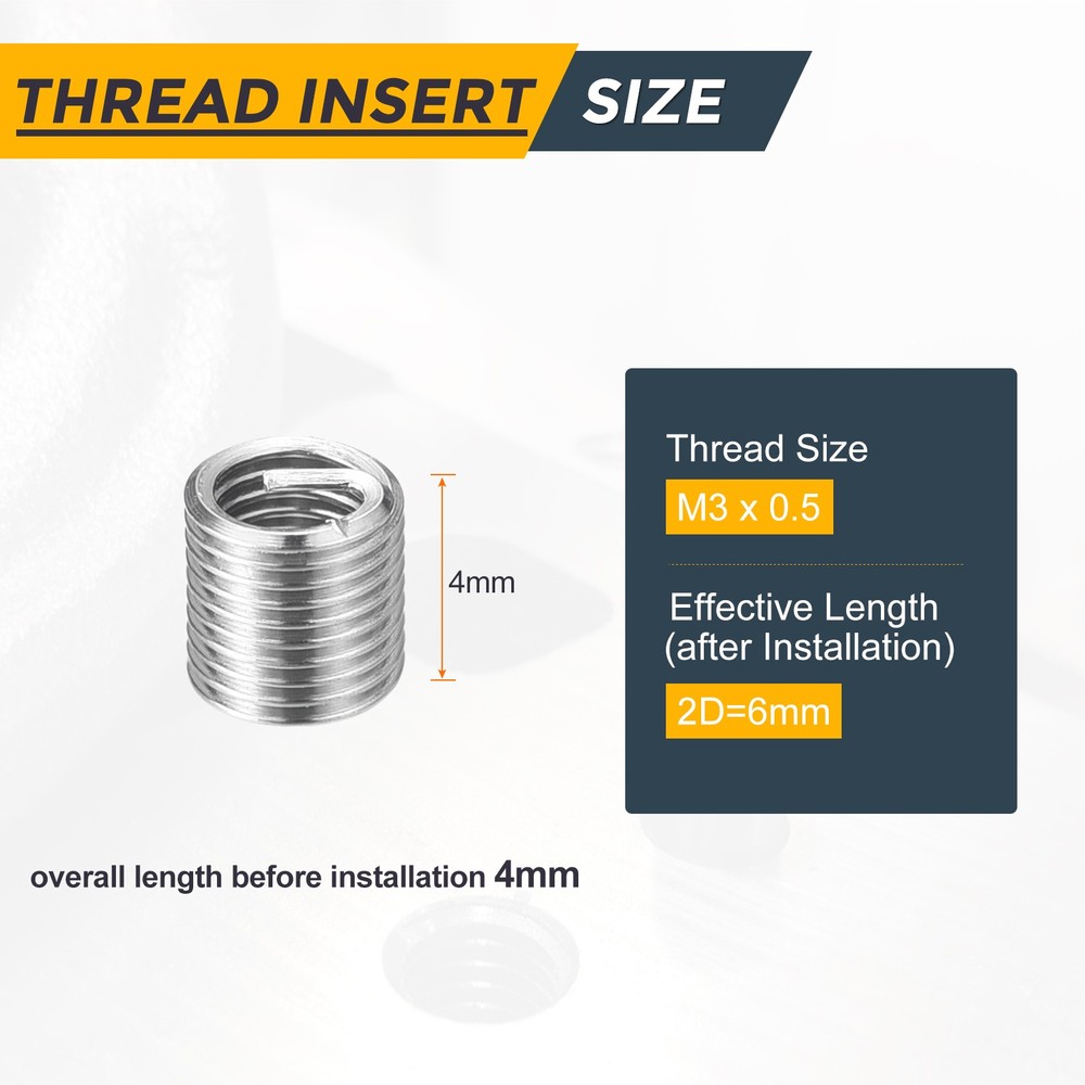 25pcs Wire Thread Inserts M3 x 0.5 x 2D Metric Helical Threaded Sleeve