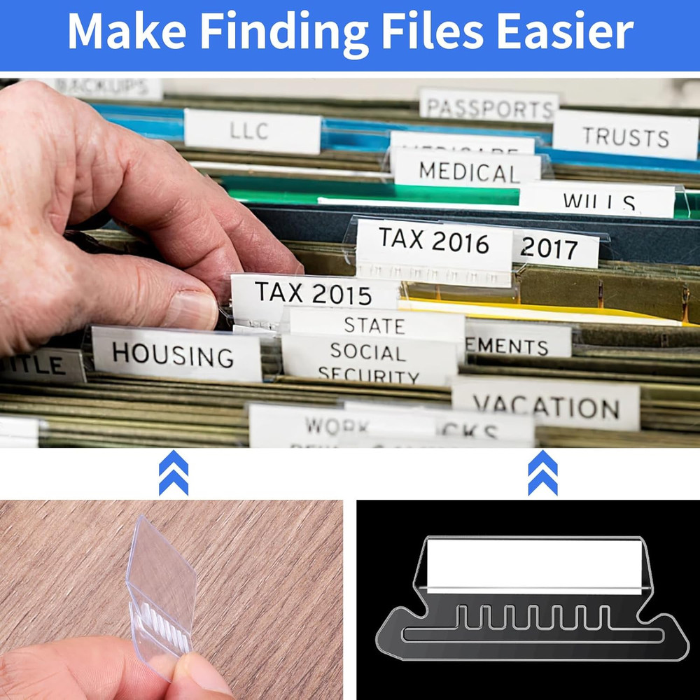 Hanging File Folder Tabs, 120 Pcs File Folder Tabs and 200 Pcs Inserts, File Tab