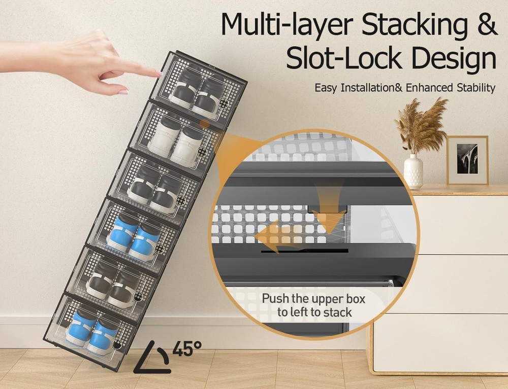 12-Pack XX-Large Clear Shoe Storage Boxes - Stackable Organizer