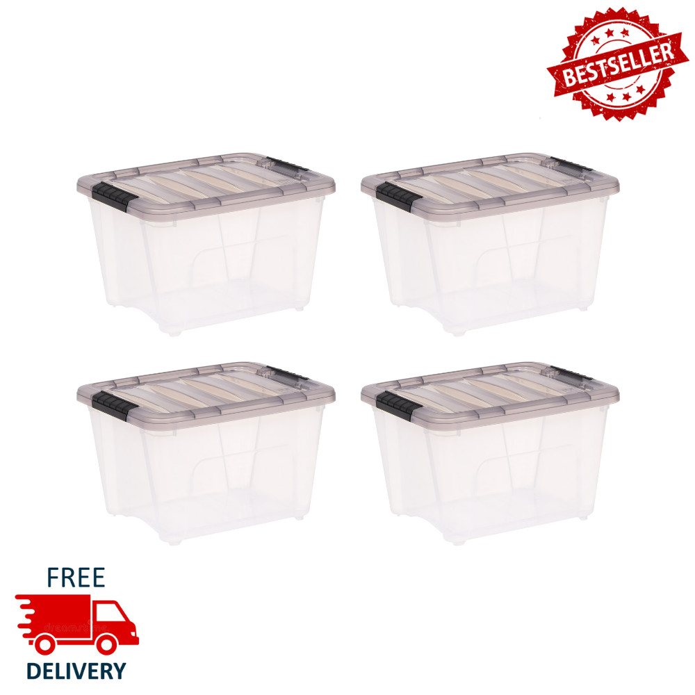 IRIS USA 19 Qt Plastic Storage Bins w/ Lids, Clear Latching Stackable Totes, 4pk
