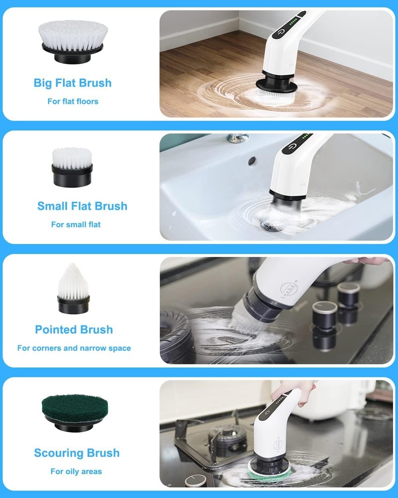 Power Scrubber with 8 Replaceable Brush Heads Rechargeable Removable Handle