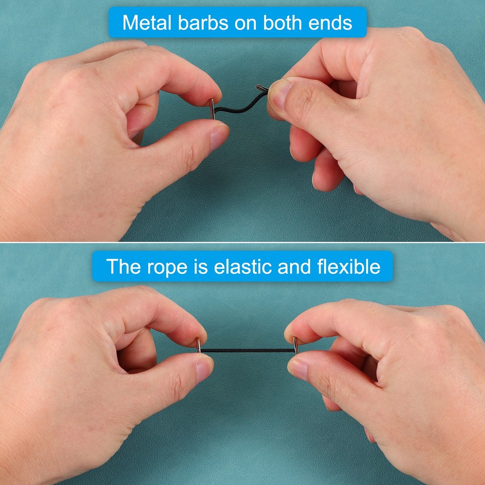 200Pcs 3" Elastic Barbed Cord 2mm Loop Stretch Round String with Barb,Black