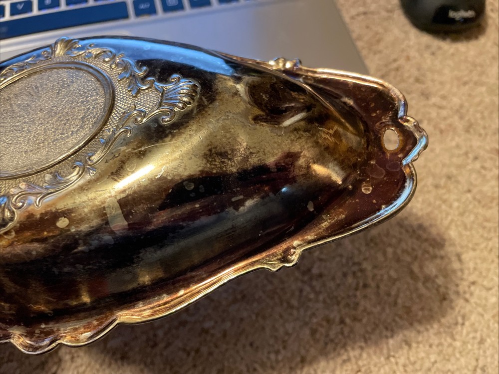 Vintage Silver Plate Roses Dish Shabby Worn Silverplate Tray