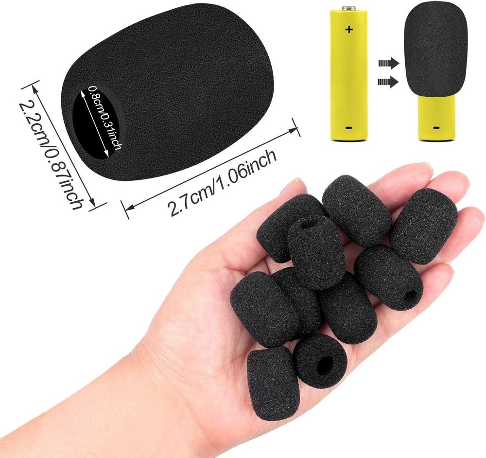 10 Pack Lapel Microphone Windscreen, Headset Windscreen, Mic Foam Covers, Black
