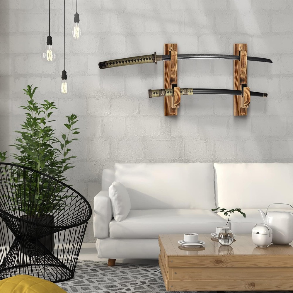 Upscale Hook Sword Stand - Two-Layer Wall Mounted Samurai Sword Hanger for Ka...