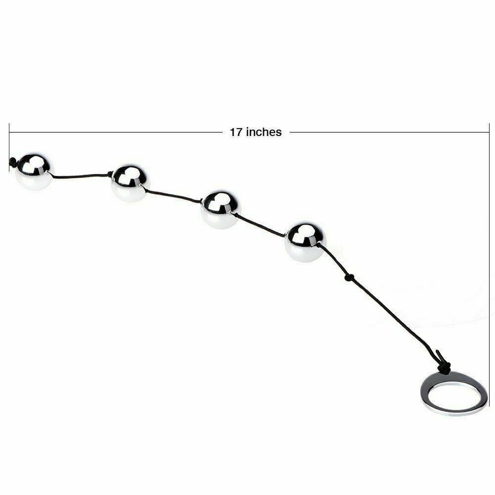 Four Heavy Metal Anal Beads with String & Easy Pull Loop Ring 10 Inch