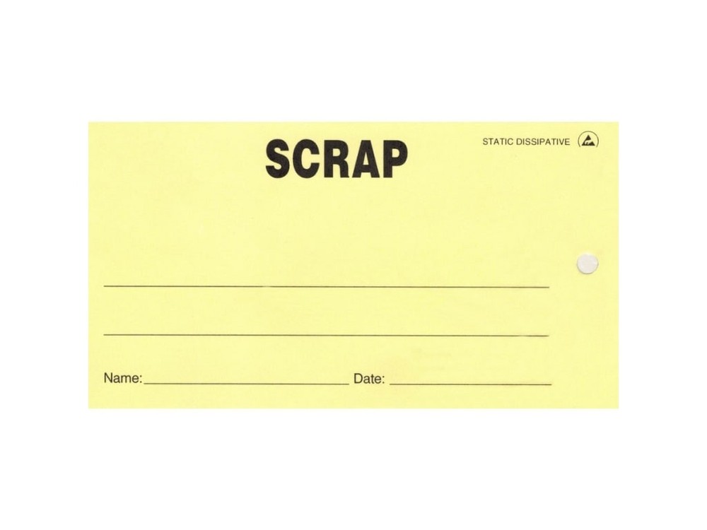Techni-Pro 10065617 - SCRAP Tag, Yellow W/String, ESD-Safe, 2.75' x 5', 50/Pkg