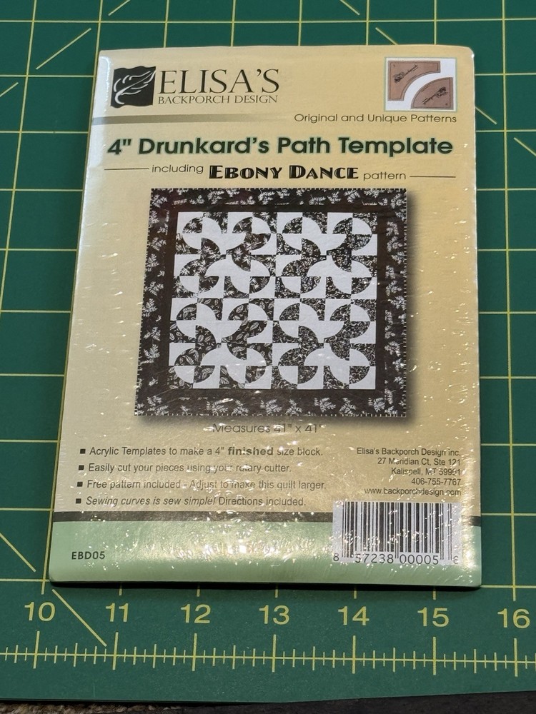 Elisa’s Backporch Design 4” Drunkard's Path Quilt Template  EBD05 NEW