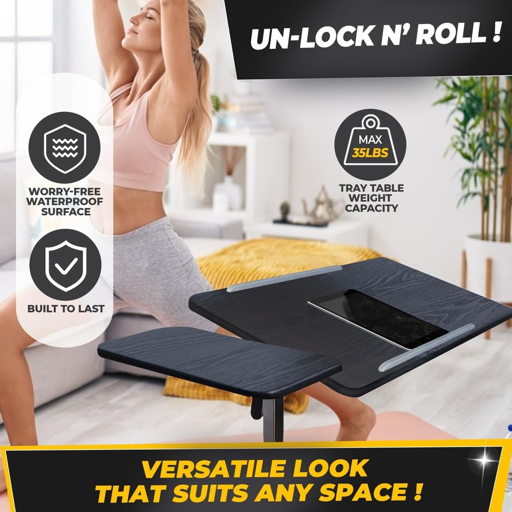 Recliner Table, Over the Bed Table with Wheels, Adjustable Width & Height, wi...