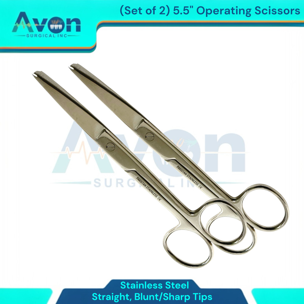 Set of 2pcs Straight Tipped Operating Dissection Scissors, 5.5" | Sharp Blunt