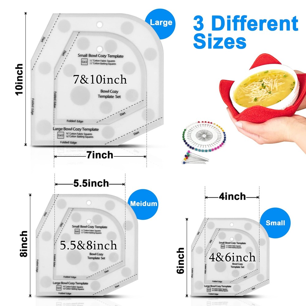 Bowl Cozy Sewing Patterns Template Set with Instructions and 40 Pins
